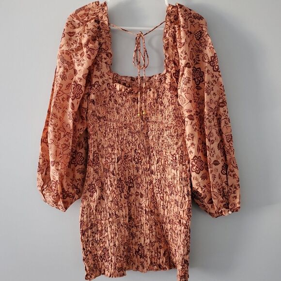 Free People Smock It To Me Mini Dress Apricot Combo - Picture 6 of 7